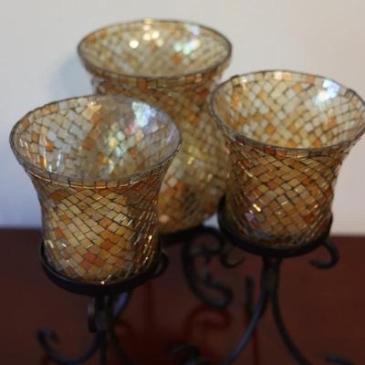 Mosaic Stained Glass Hurricane Candle Holders (3)