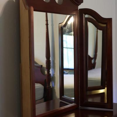 Mahogany Long Dresser With Trifold Mirror