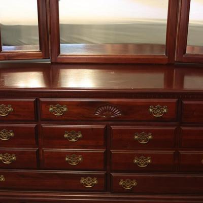 Mahogany Long Dresser With Trifold Mirror