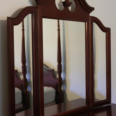 Mahogany Long Dresser With Trifold Mirror
