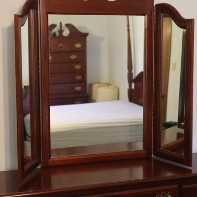 Mahogany Long Dresser With Trifold Mirror