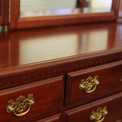 Mahogany Long Dresser With Trifold Mirror