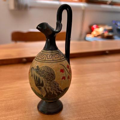 Greek Black Figural Mythology Etched Pottery Jug