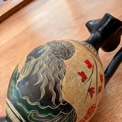Greek Black Figural Mythology Etched Pottery Jug