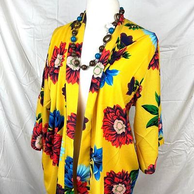 109 Bright Yellow Floral Jacket with Sunhat and Necklace
