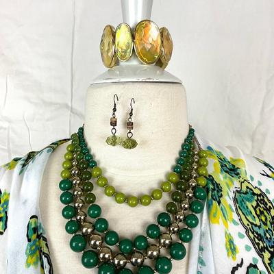 110 Green Paisley Wrap / Shawl with Necklace, Earrings  and Bracelet