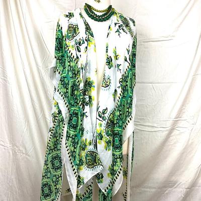 110 Green Paisley Wrap / Shawl with Necklace, Earrings  and Bracelet