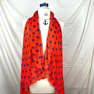 116 Anchor's Away Polka Dot Shawl with Anchor Necklace, Earrings and Cuff Bracelet