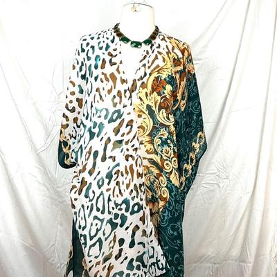 117 Green and Brown Leopard Wrap with Necklace and Earrings