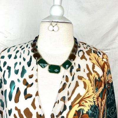 117 Green and Brown Leopard Wrap with Necklace and Earrings