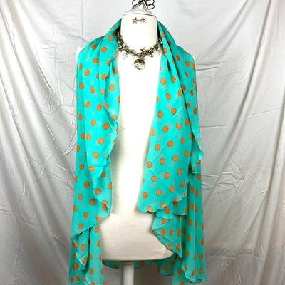 118 Green and Gold Polka Dot Shawl with Starfish Jewelry Lot