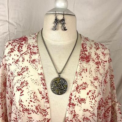 123 Red and White Shawl/Coverup with Mermaid Necklace and Earring Set
