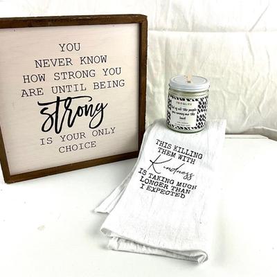136 Inspirational Towel, Sign, and Candle