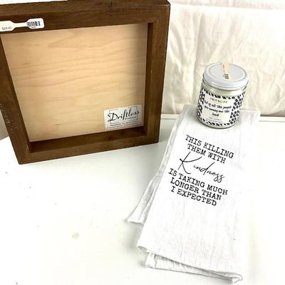 136 Inspirational Towel, Sign, and Candle