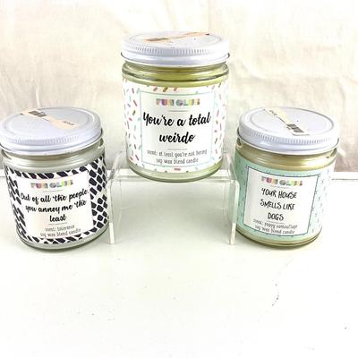 137 Three FUN CLUB Candles with Quirky Sayings