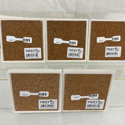 139 Tipsy Stone Coasters with Quirky Sayings  set of 5
