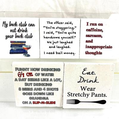 139 Tipsy Stone Coasters with Quirky Sayings  set of 5