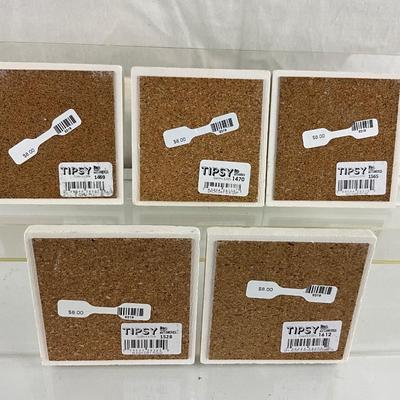 143 Tipsy Stone Coasters with Quirky Sayings  set of 5