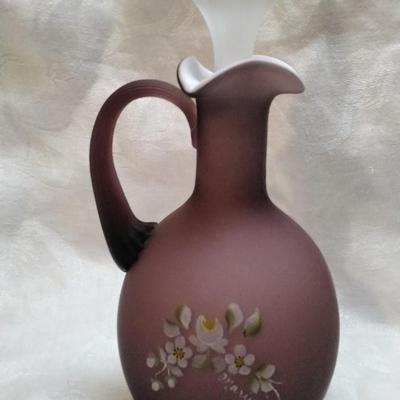 Fenton Plum Hand Painted Cruet Signed Marie 6"