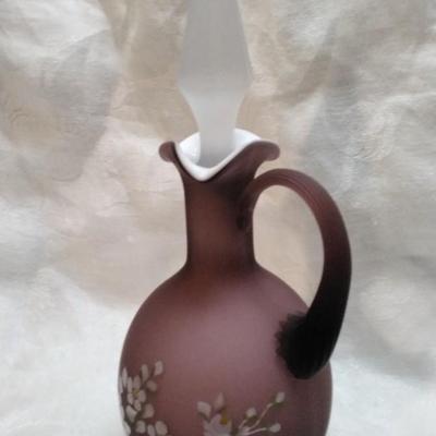 Fenton Plum Hand Painted Cruet Signed Marie 6"