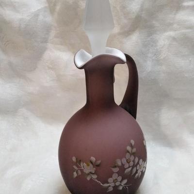 Fenton Plum Hand Painted Cruet Signed Marie 6"