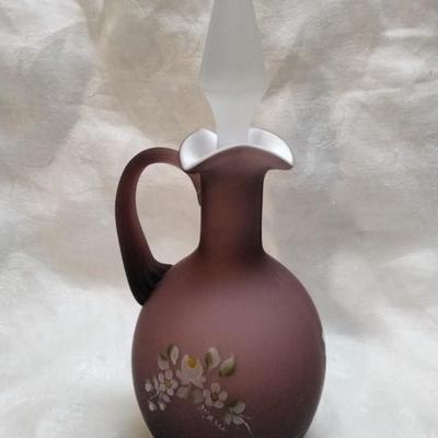 Fenton Plum Hand Painted Cruet Signed Marie 6"