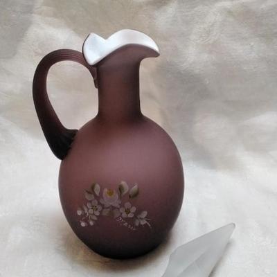 Fenton Plum Hand Painted Cruet Signed Marie 6"