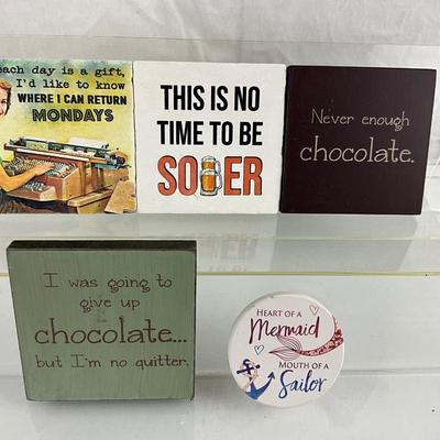 144 Tipsy Stone and  Wood Coasters with Quirky Sayings  set of 5