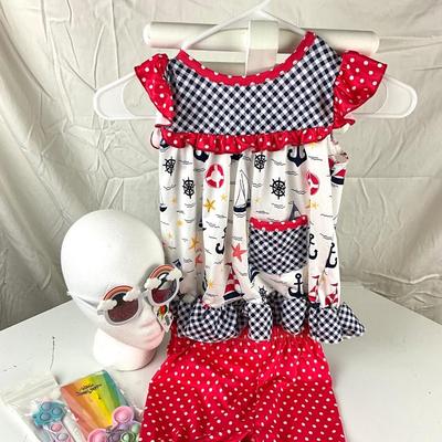 147 Toddle Girl Nautical Bathing Suit with Sunglasses and Popits!