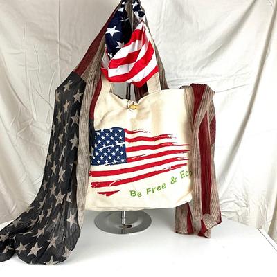 153 American Flag Canvas Bag with Scarf and Head Wrap