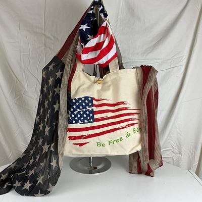 154 American Flag Canvas Bag with Scarf and Head Wrap