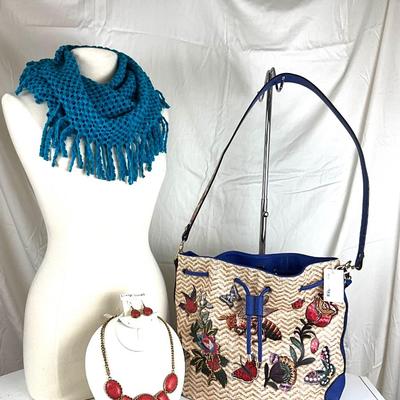 156 Botanical Style Handbag with Infinity Scarf, Necklace and Earring Set