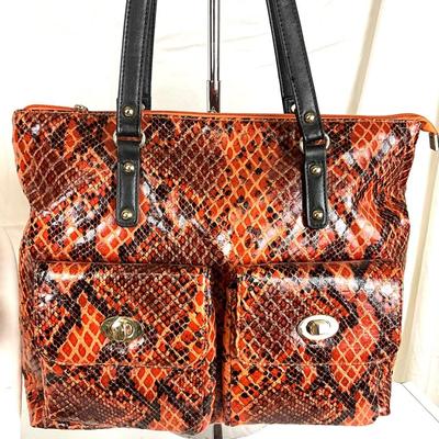 161 Orange Snakeskin Purse, Black Beaded Necklace, Bracelet and Earrings