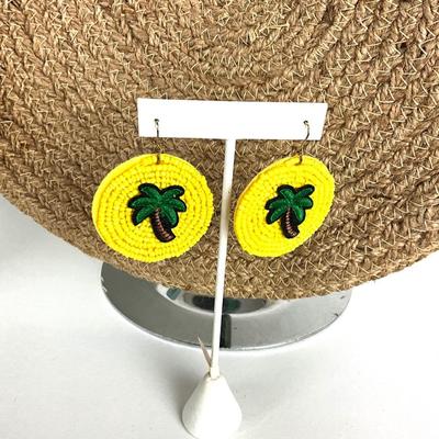 164 Palm Tree Hat with Toucan Jute Handbag , Beaded Palm Tree Earrings