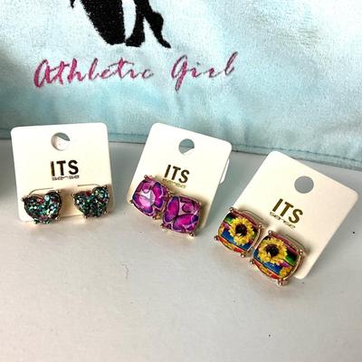 165 Swim Suit Bag with Multi Colored Clutch, and Three Pairs of Floral Earrings