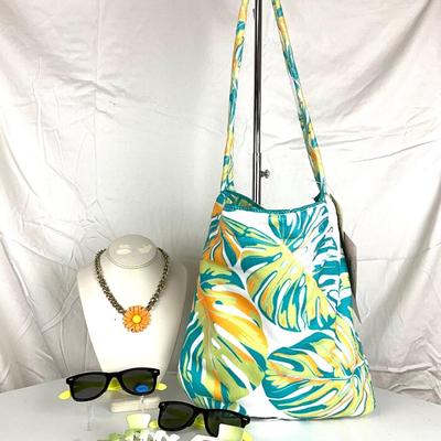 166 2-in-1 Beach Towel / Handbag with Daisy Necklace, Hair Clips and Sunglasses