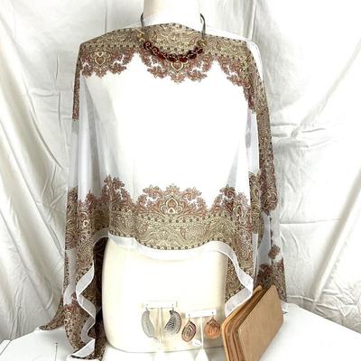 174 Paisley Shawl with Clutch, Necklace and Two Earrings