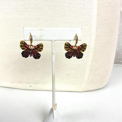 177 Butterfly Scarf with Red Visor and Butterfly Rhinestone Earrings & Brooch