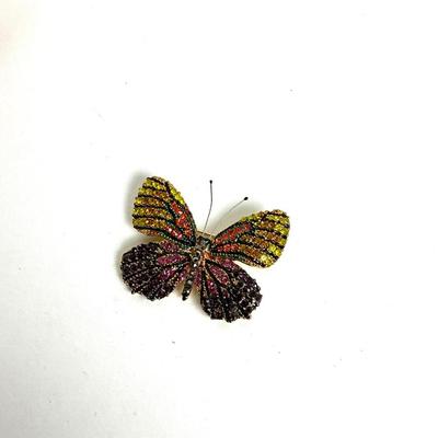 177 Butterfly Scarf with Red Visor and Butterfly Rhinestone Earrings & Brooch