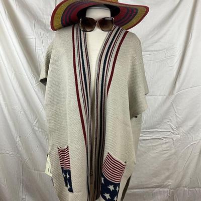 084 Nautical Taupe Knitted Shawl with Sunhat, and Sunglasses