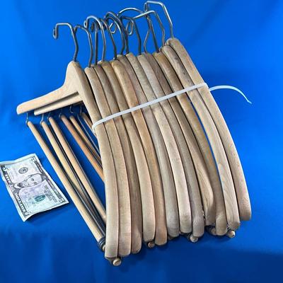 SET OF 12 WOODEN SUIT HANGERS W/ PANT FEATURE