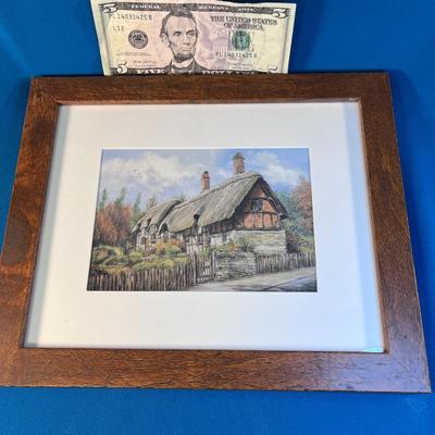 LOVELY FRAMED MATTED COLORFUL THATCHED ROOF COTTAGE PRINT 