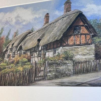 LOVELY FRAMED MATTED COLORFUL THATCHED ROOF COTTAGE PRINT 