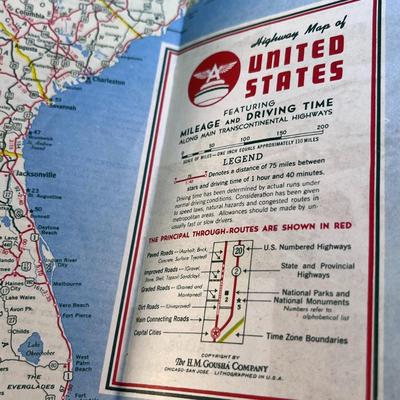 EARLY TIDE WATER OIL CO. US RAD MAP PRE-FREEWAYS CIRCA 1930â€™s