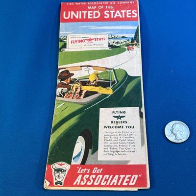 EARLY TIDE WATER OIL CO. US RAD MAP PRE-FREEWAYS CIRCA 1930â€™s