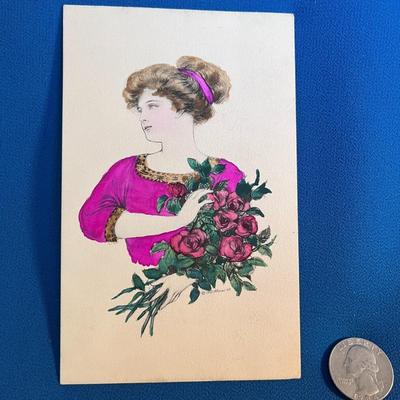 BEAUTIFUL HAND COLORED POSTCARD GIBSON-TYPE GIRL c. 1910