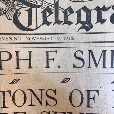 1918 SALT LAKE TELEGRAM NEWSPAPER JOS. F. SMITH DIES, WWI NEWS