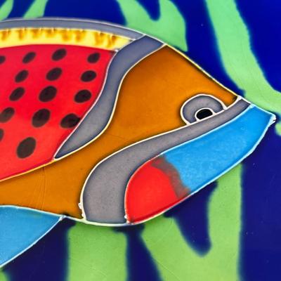 LARGE COLORFUL CERAMIC ART TILE FISH THEME