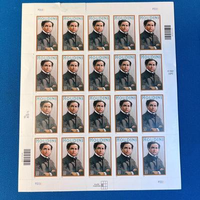 HOUDINI U.S. POSTAGE SHEET OF 37 CENT STAMPS