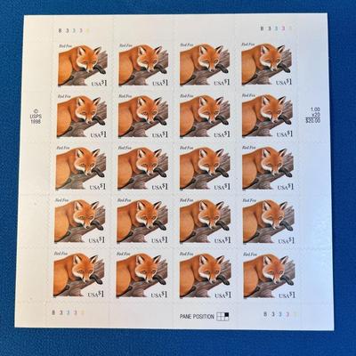 RED FOX U.S. POSTAGE SHEET OF $1 STAMPS